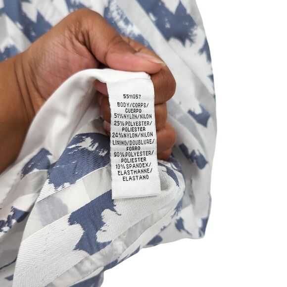 Kay Unger Women 12 Dress Gray White Mitered Stripes Floral Portrait Neckline NEW - Picture 8 of 11